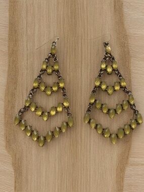 Green and Gold Chandelier Earrings on wire.